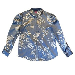 VINCE Camuto Floral Blue Long Sleeve Blouse Shirt Top Size XS